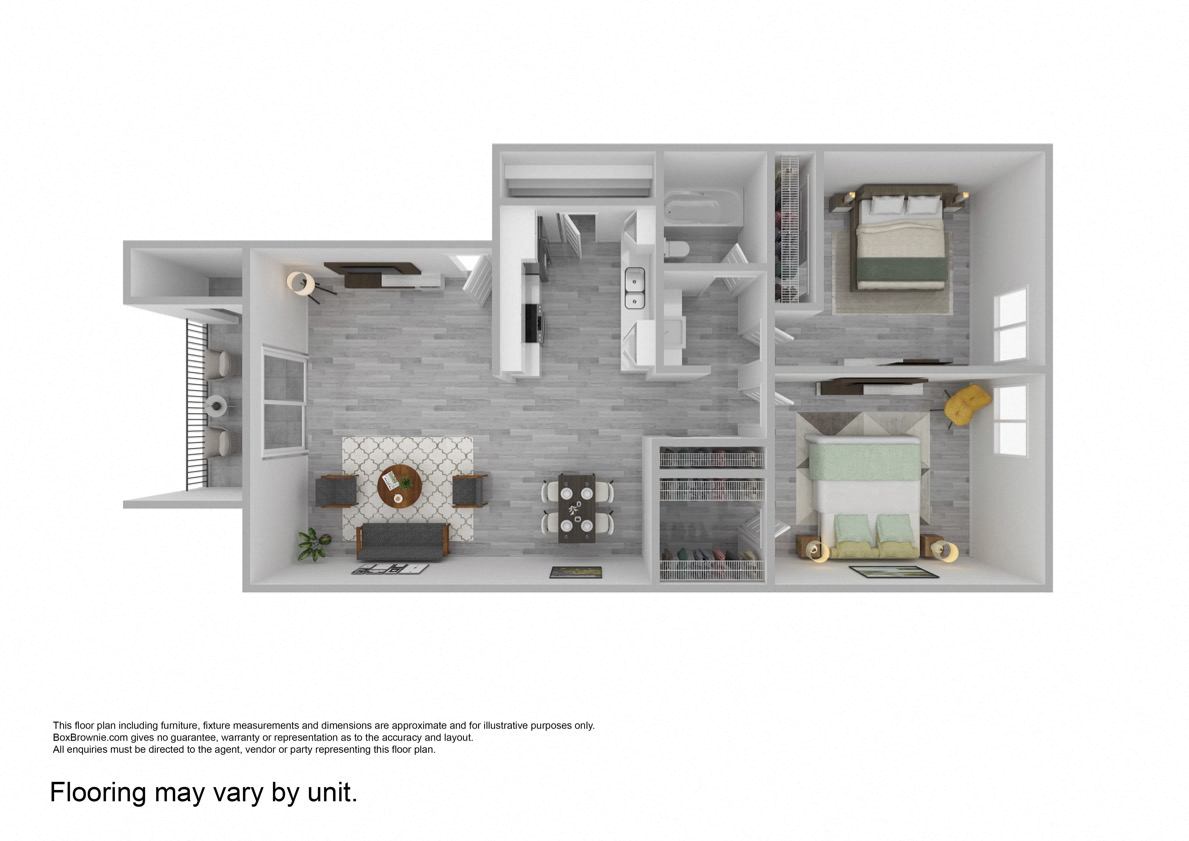 Floor plan for 2 beds, 1 bath, 819 sqft